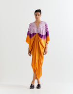 SAFFRON-PURPLE SHIBORI KNOT KAFTAN