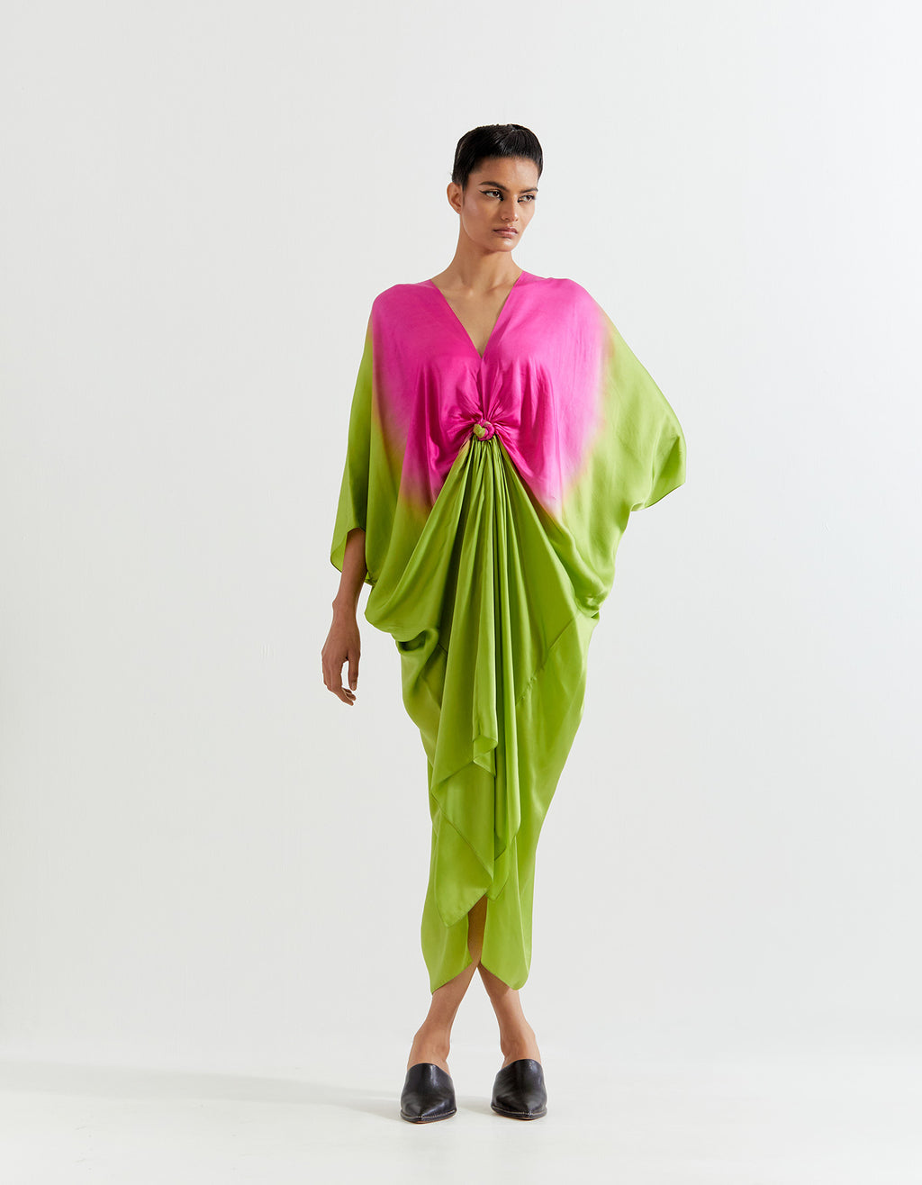 GREEN-PINK DIP-DYE KNOT KAFTAN
