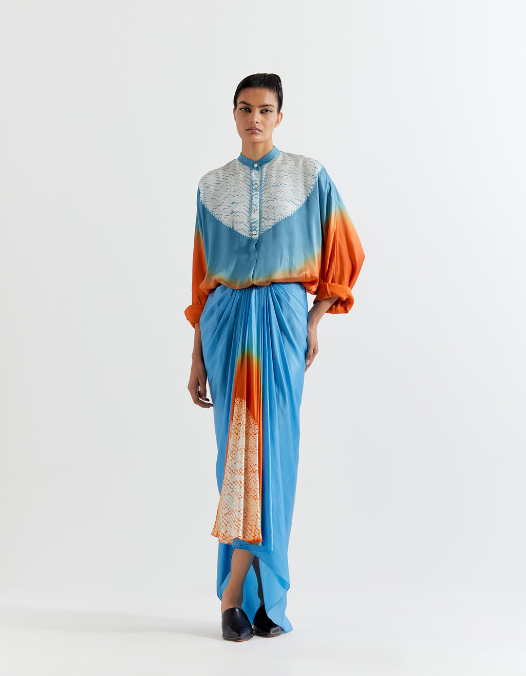 ORANGE-BLUE T.SHAPE SHIBORI SHIRT