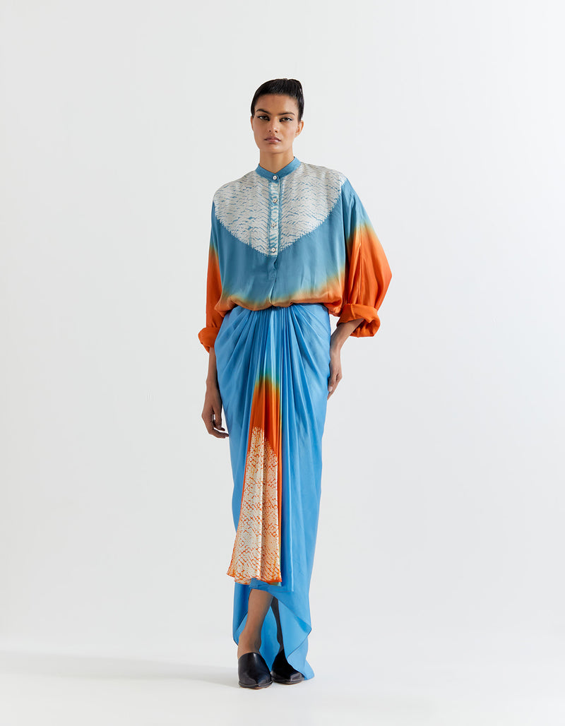 ORANGE-BLUE T.SHAPE SHIBORI SHIRT
