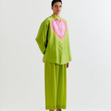 GREEN-PINK HEART SHAPE SHIBORI SHIRT WITH PANTS