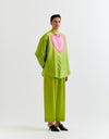 GREEN-PINK HEART SHAPE SHIBORI SHIRT WITH PANTS
