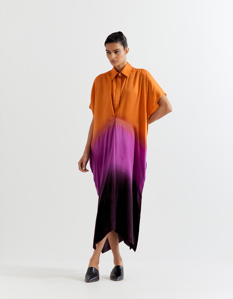 ORANGE OMBRE CINCHED SHIRT