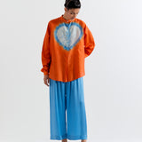 ORANGE- BLUE HEART SHAPE SHIBORI SHIRT WITH PANTS