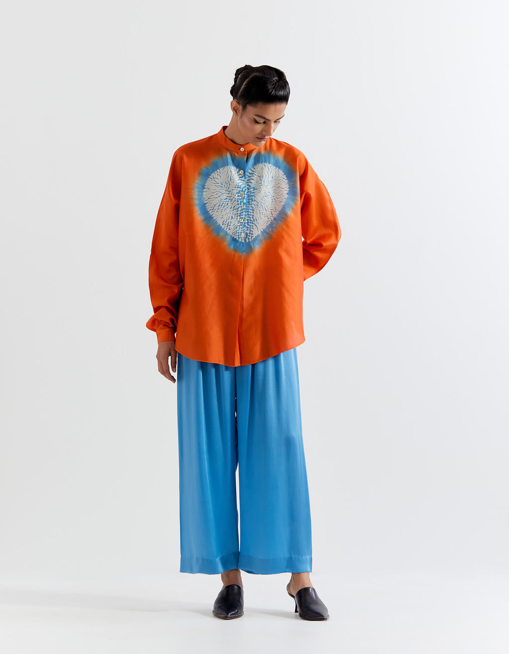 ORANGE- BLUE HEART SHAPE SHIBORI SHIRT WITH PANTS