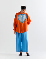 ORANGE- BLUE HEART SHAPE SHIBORI SHIRT WITH PANTS
