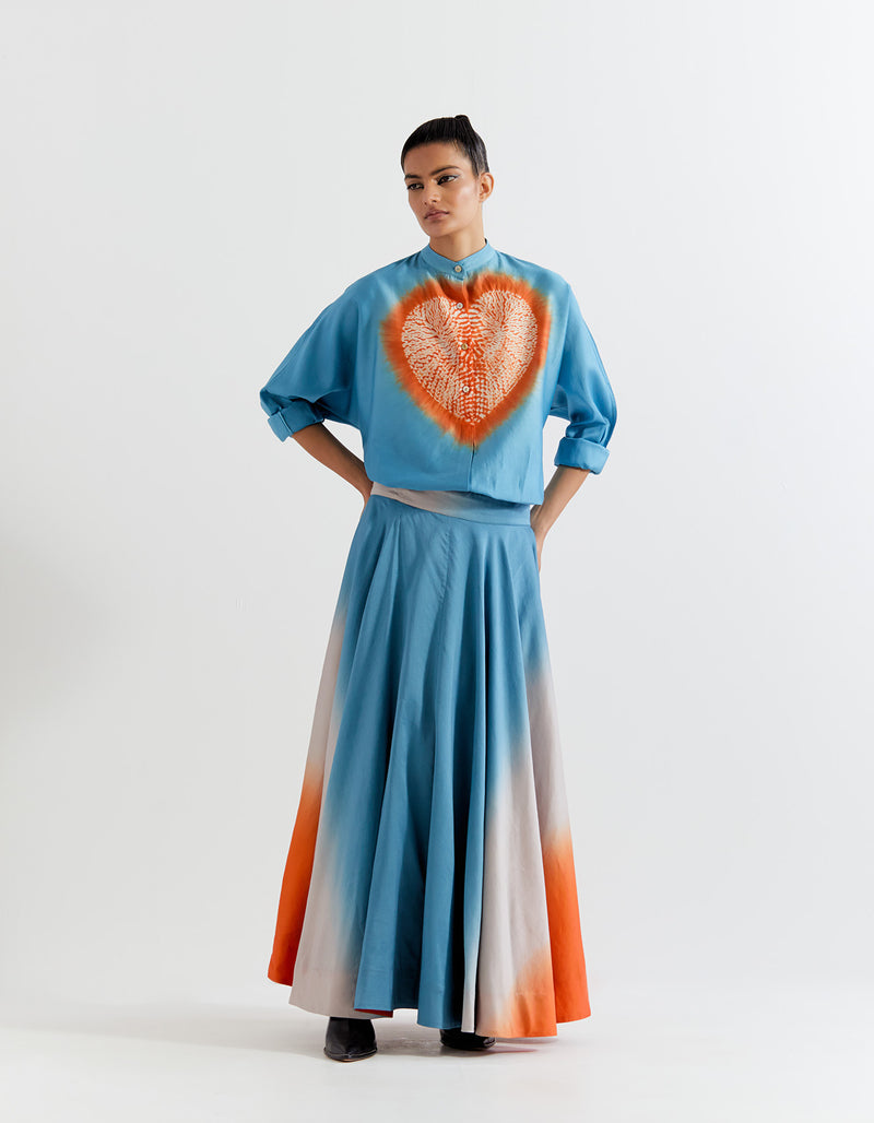 BLUE-ORANGE HEART SHAPE SHIBORI SHIRT