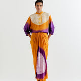 PURPLE-SAFFRON  T.SHAPE SHIBORI SHIRT WITH SHIBORI SKIRT