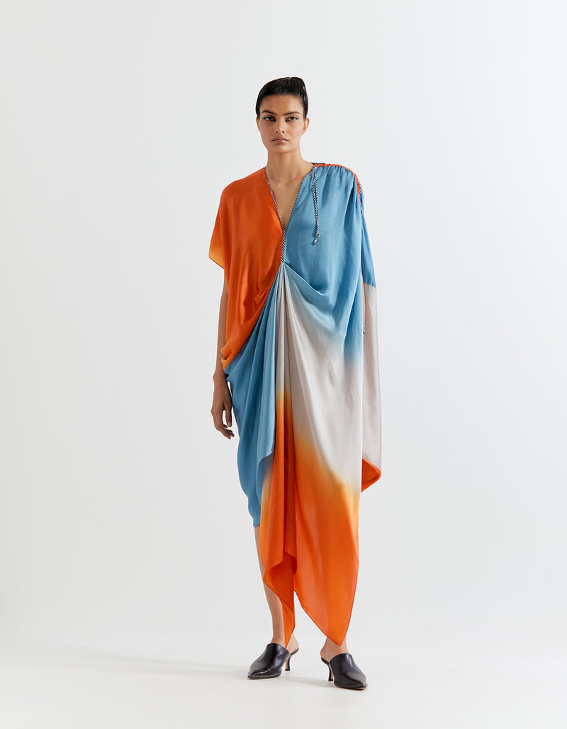 SILVER OMBRE RUCHED DRESS