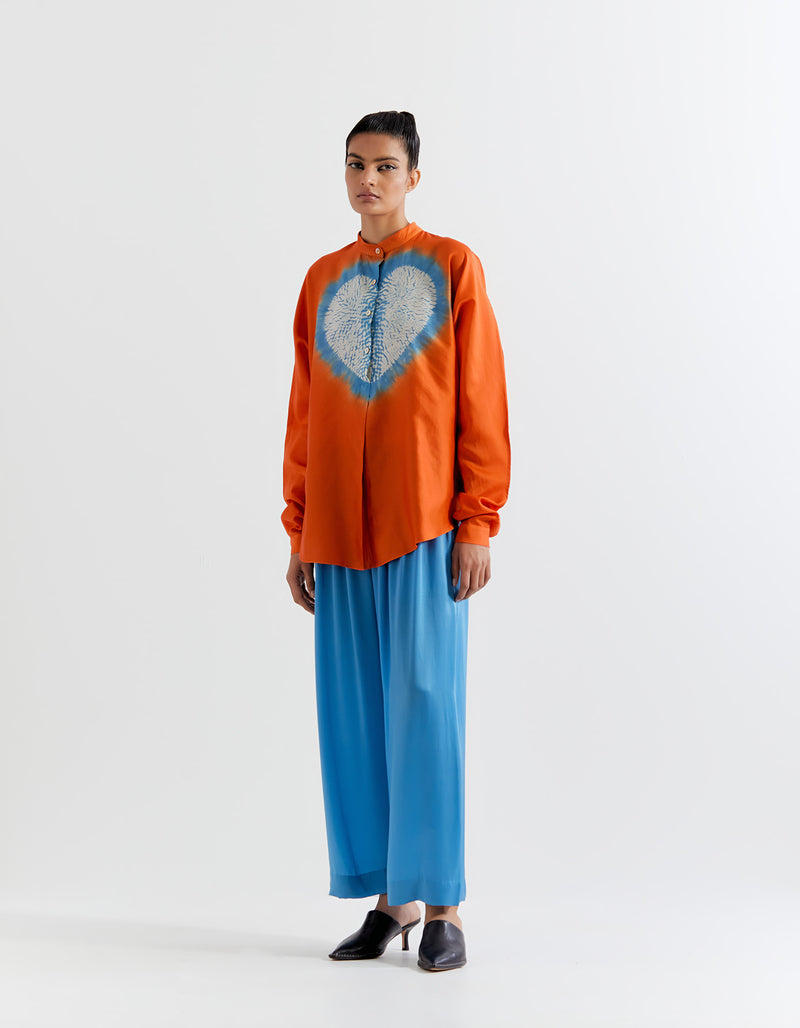 ORANGE- BLUE HEART SHAPE SHIBORI SHIRT WITH PANTS