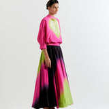 PINK-GREEN HEART SHAPE SHIBORI SHIRT WITH OMBRE SKIRT
