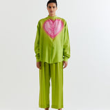 GREEN-PINK HEART SHAPE SHIBORI SHIRT WITH PANTS