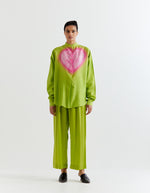 GREEN-PINK HEART SHAPE SHIBORI SHIRT WITH PANTS