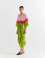 GREEN-PINK SHIBORI KNOT KAFTAN