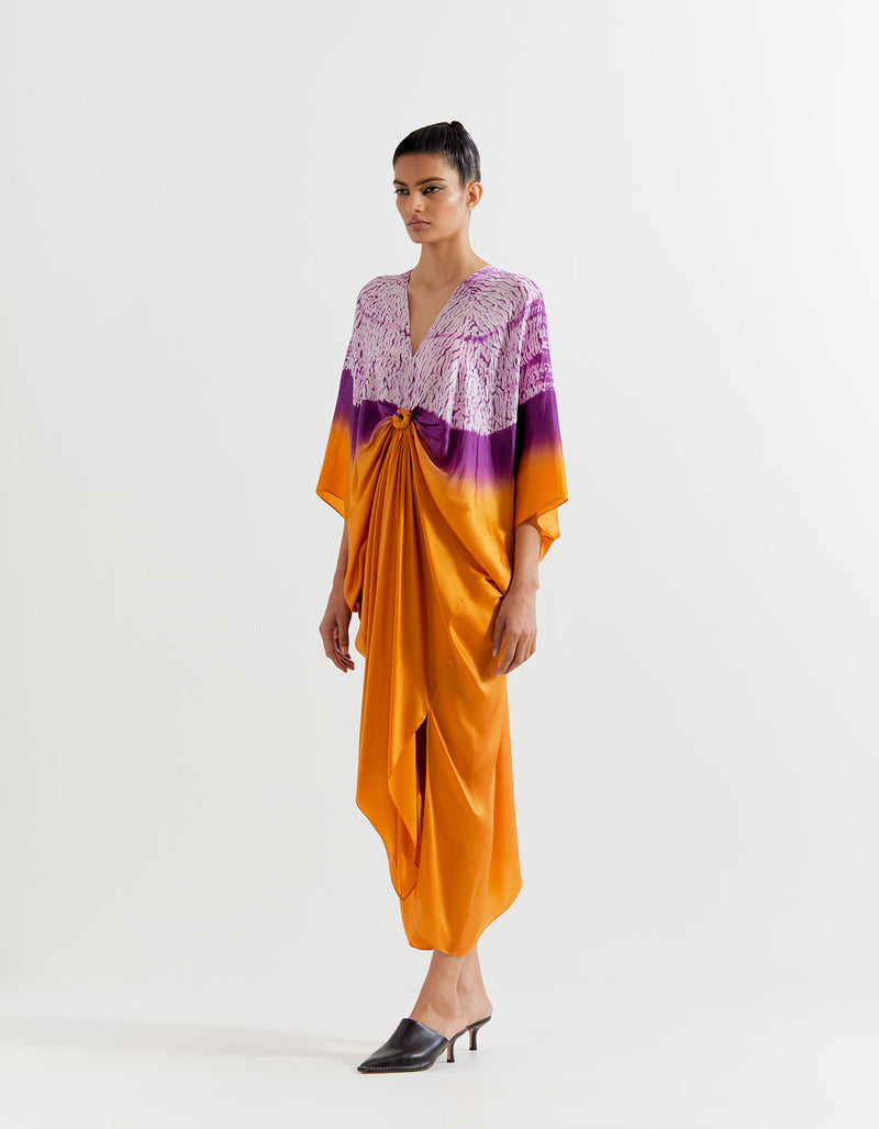 SAFFRON-PURPLE SHIBORI KNOT KAFTAN