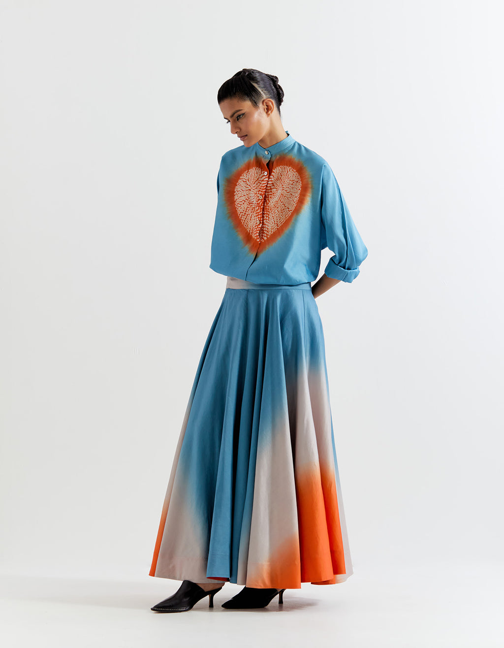 BLUE-ORANGE HEART SHAPE SHIBORI SHIRT