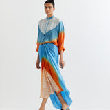 ORANGE-BLUE T.SHAPE SHIBORI SHIRT WITH SHIBORI SKIRT