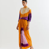 PURPLE-SAFFRON  T.SHAPE SHIBORI SHIRT WITH SHIBORI SKIRT
