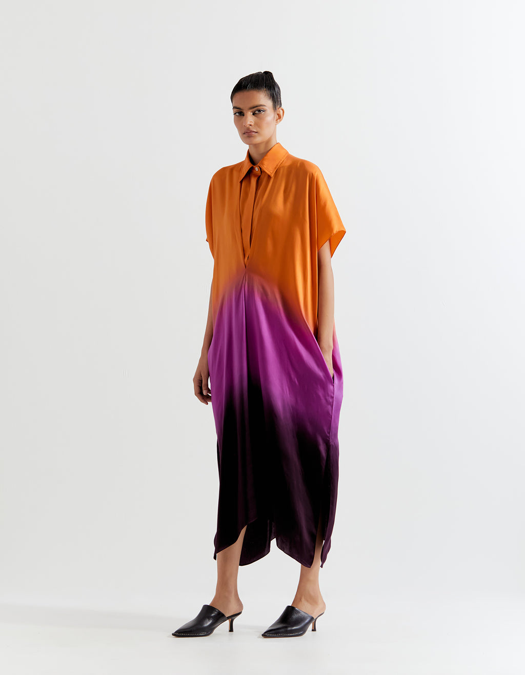 ORANGE OMBRE CINCHED SHIRT