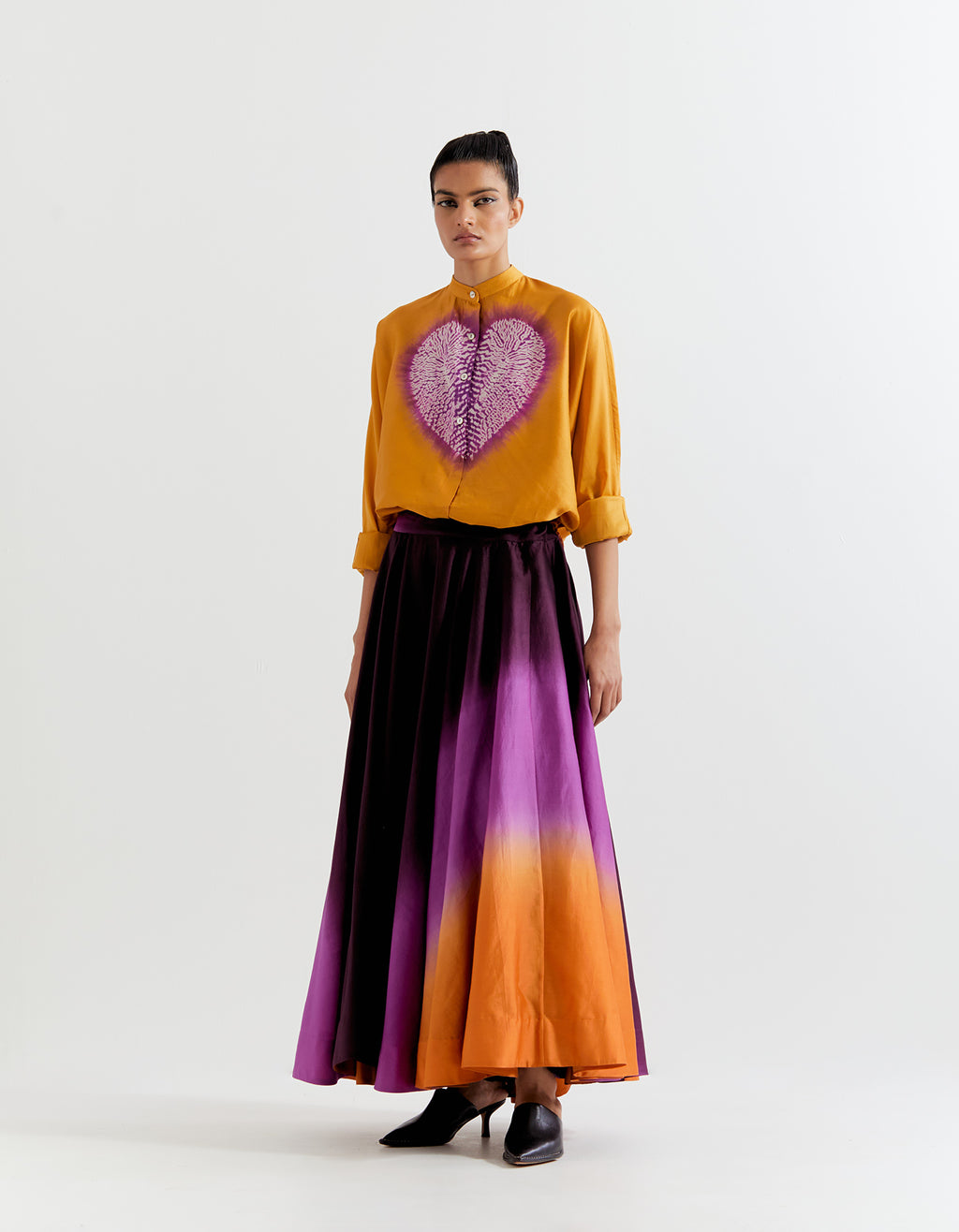 SAFFRON-PURPLE HEART SHAPE SHIBORI SHIRT