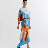 ORANGE-BLUE T.SHAPE SHIBORI SHIRT WITH SHIBORI SKIRT