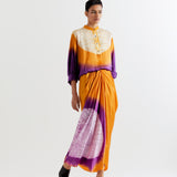 PURPLE-SAFFRON  T.SHAPE SHIBORI SHIRT WITH SHIBORI SKIRT