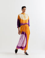 PURPLE-SAFFRON  T.SHAPE SHIBORI SHIRT WITH SHIBORI SKIRT