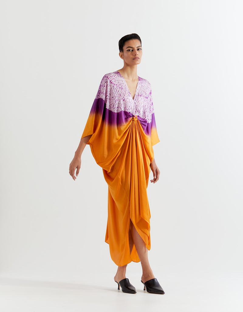 SAFFRON-PURPLE SHIBORI KNOT KAFTAN