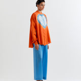 ORANGE- BLUE HEART SHAPE SHIBORI SHIRT WITH PANTS