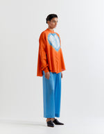 ORANGE- BLUE HEART SHAPE SHIBORI SHIRT WITH PANTS