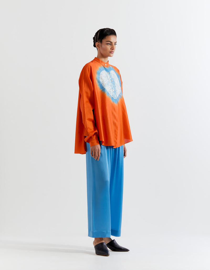 ORANGE- BLUE HEART SHAPE SHIBORI SHIRT WITH PANTS