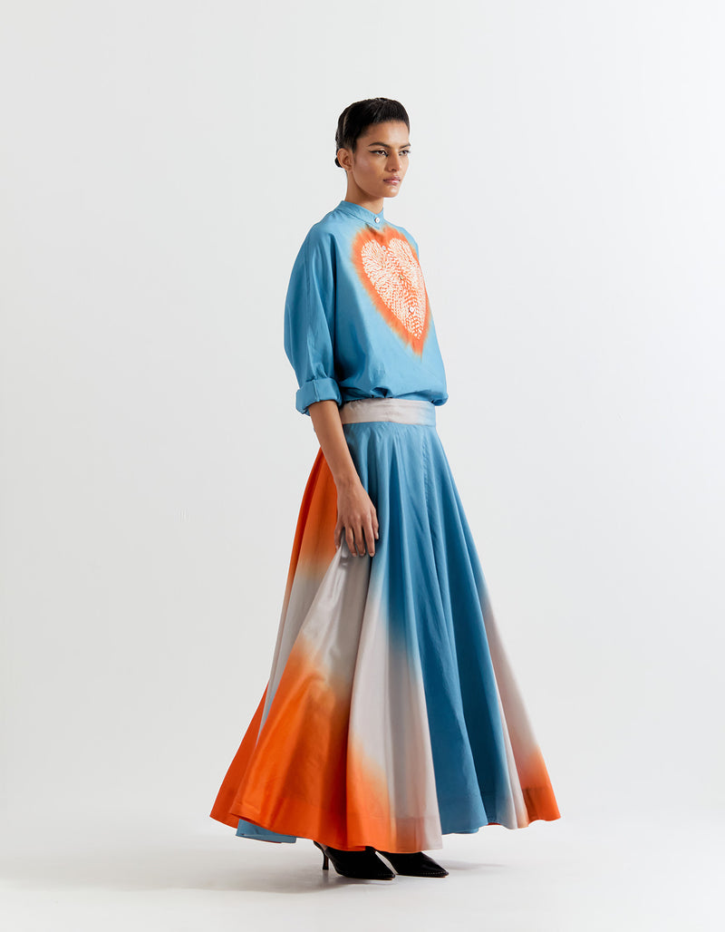 BLUE-ORANGE HEART SHAPE SHIBORI SHIRT