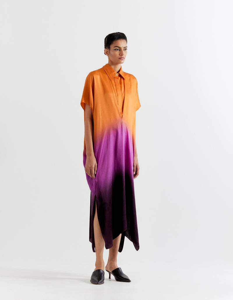 ORANGE OMBRE CINCHED SHIRT