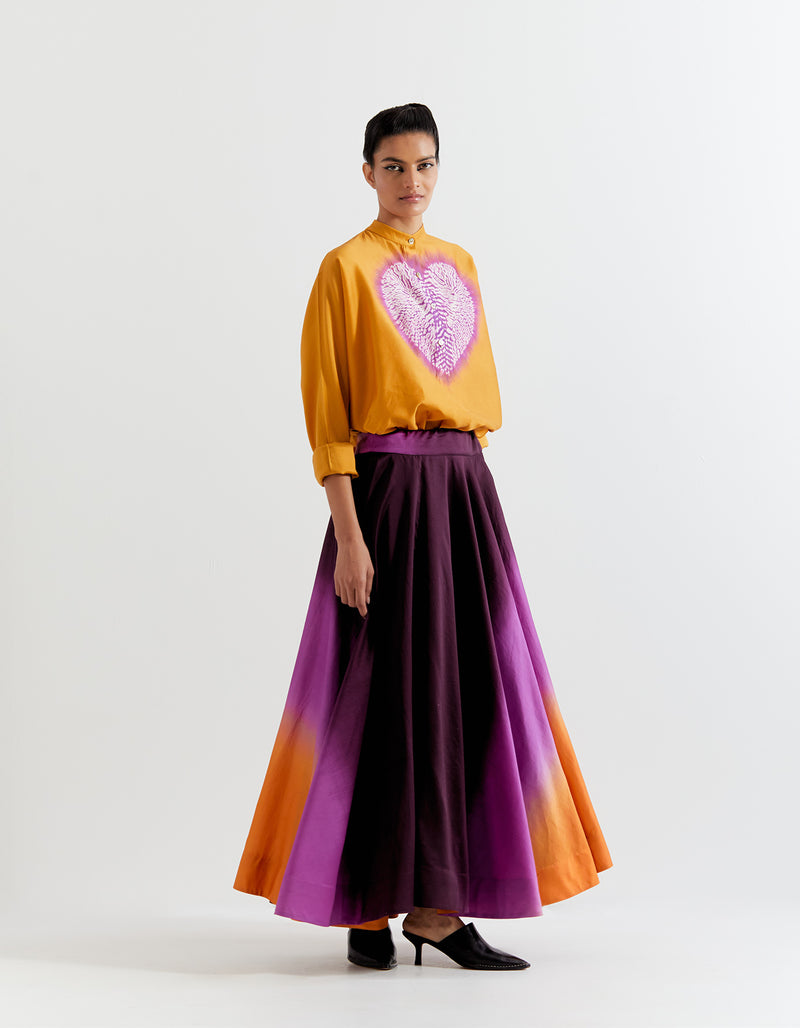 SAFFRON-PURPLE HEART SHAPE SHIBORI SHIRT