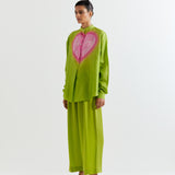 GREEN-PINK HEART SHAPE SHIBORI SHIRT WITH PANTS