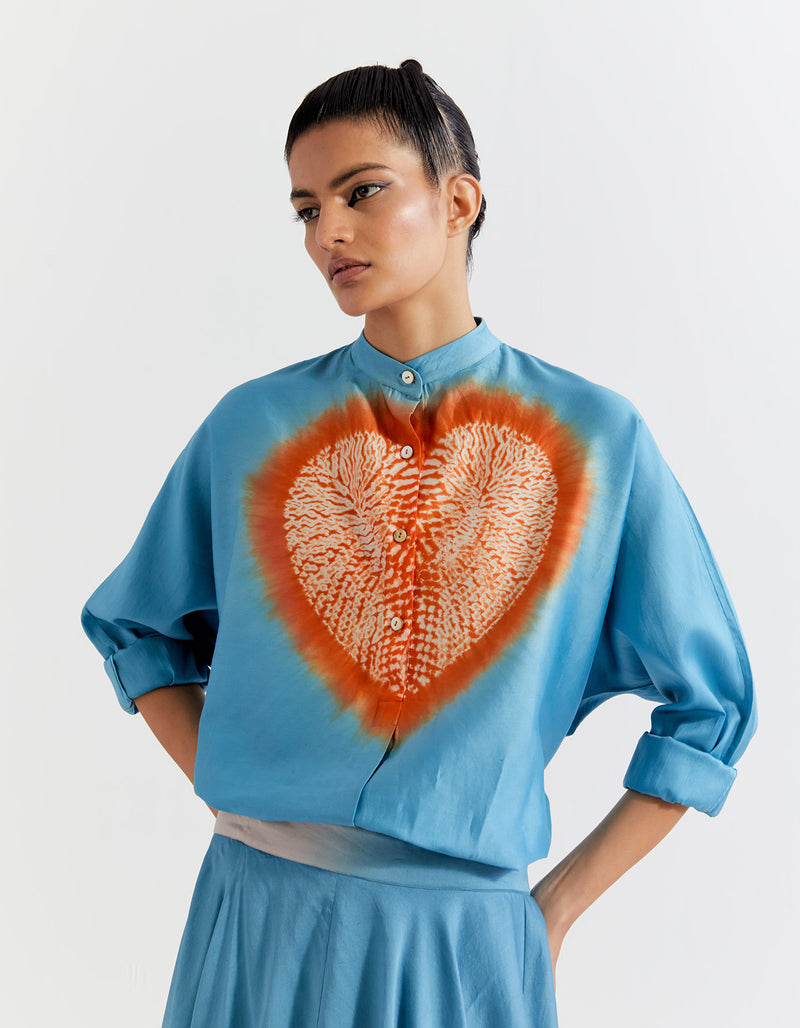 BLUE-ORANGE HEART SHAPE SHIBORI SHIRT