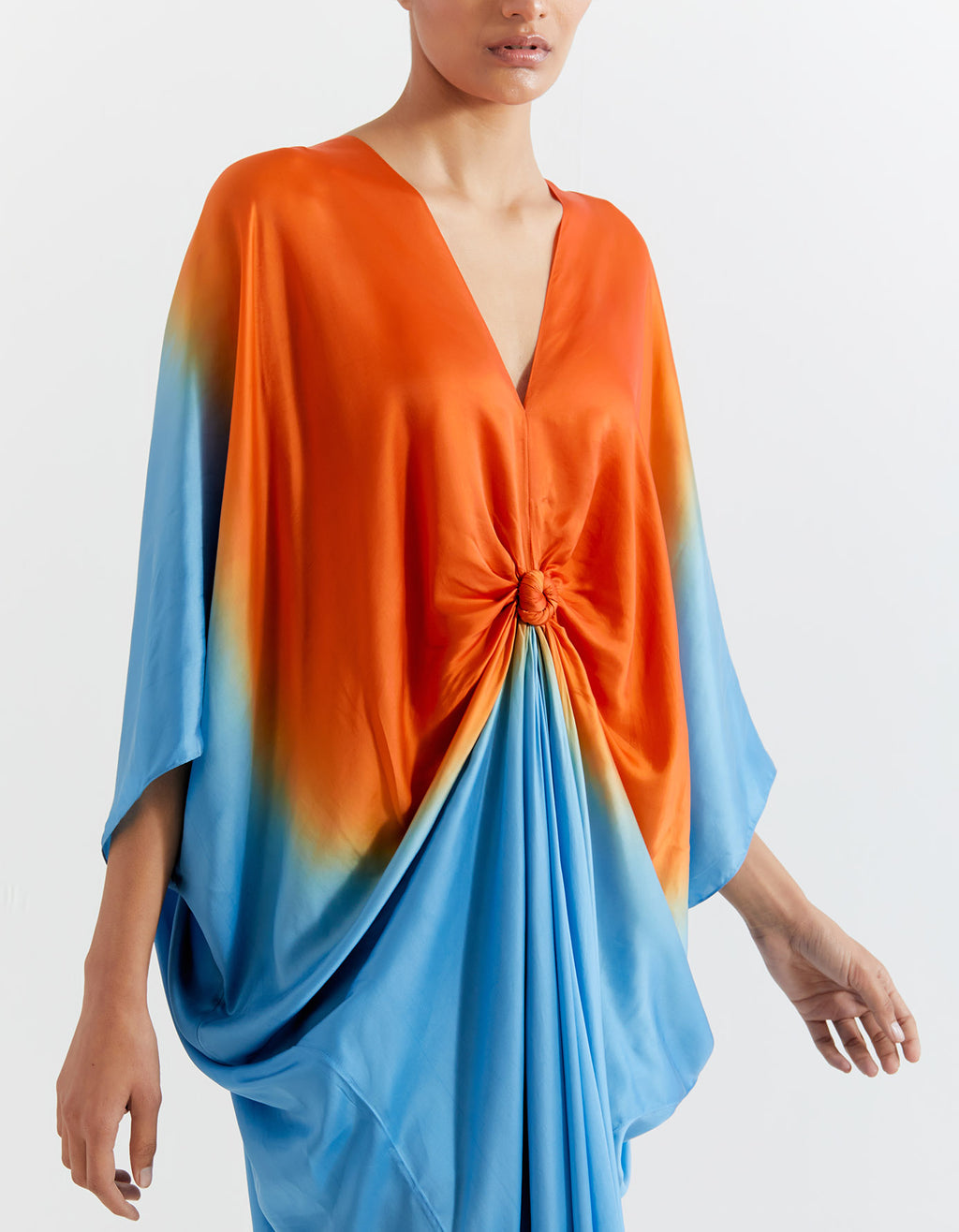 BLUE-ORANGE DIP-DYE KNOT KAFTAN