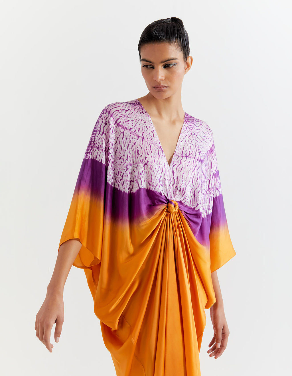 SAFFRON-PURPLE SHIBORI KNOT KAFTAN
