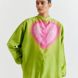 GREEN-PINK HEART SHAPE SHIBORI SHIRT WITH PANTS