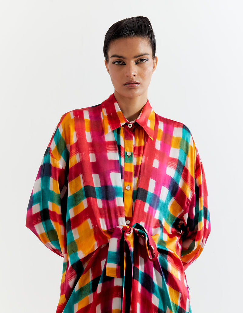 MULTI PLAID KNOT SHIRT