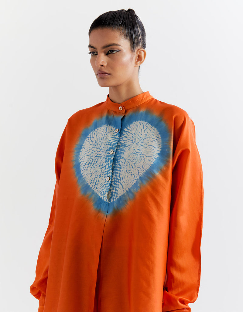 ORANGE- BLUE HEART SHAPE SHIBORI SHIRT WITH PANTS