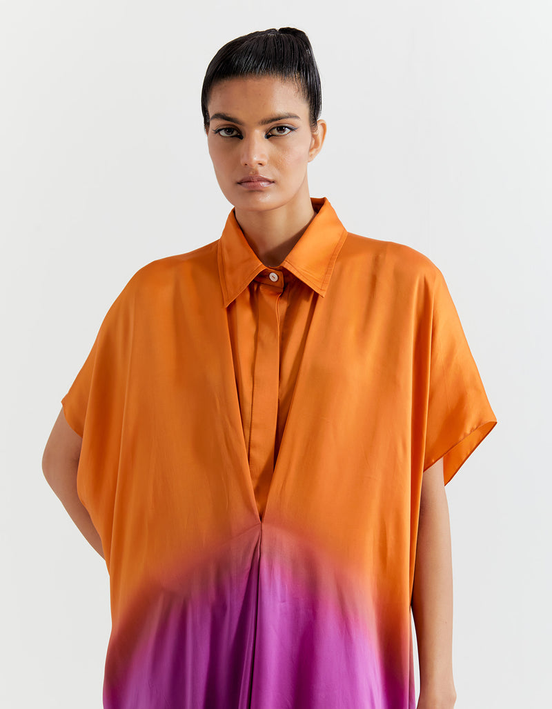 ORANGE OMBRE CINCHED SHIRT
