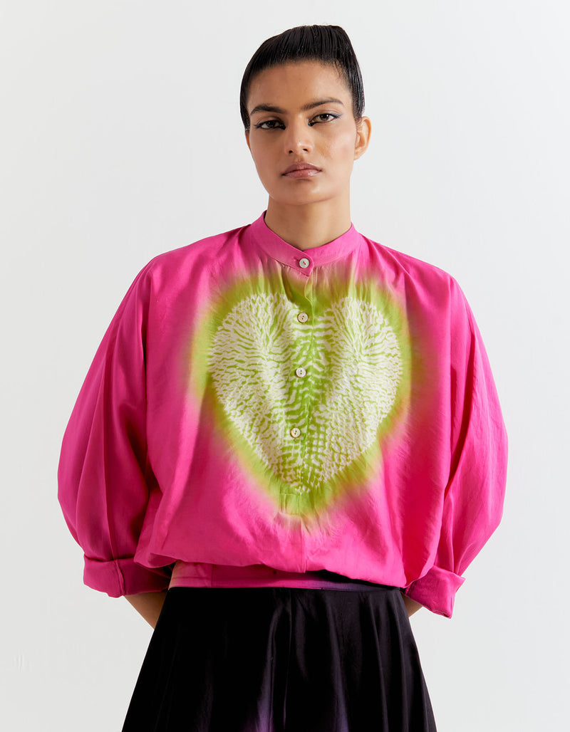 PINK-GREEN HEART SHAPE SHIBORI SHIRT