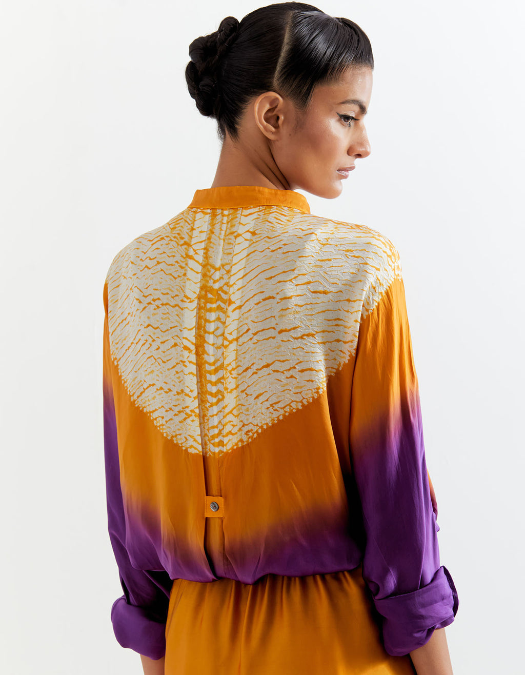 PURPLE-SAFFRON  T.SHAPE SHIBORI SHIRT