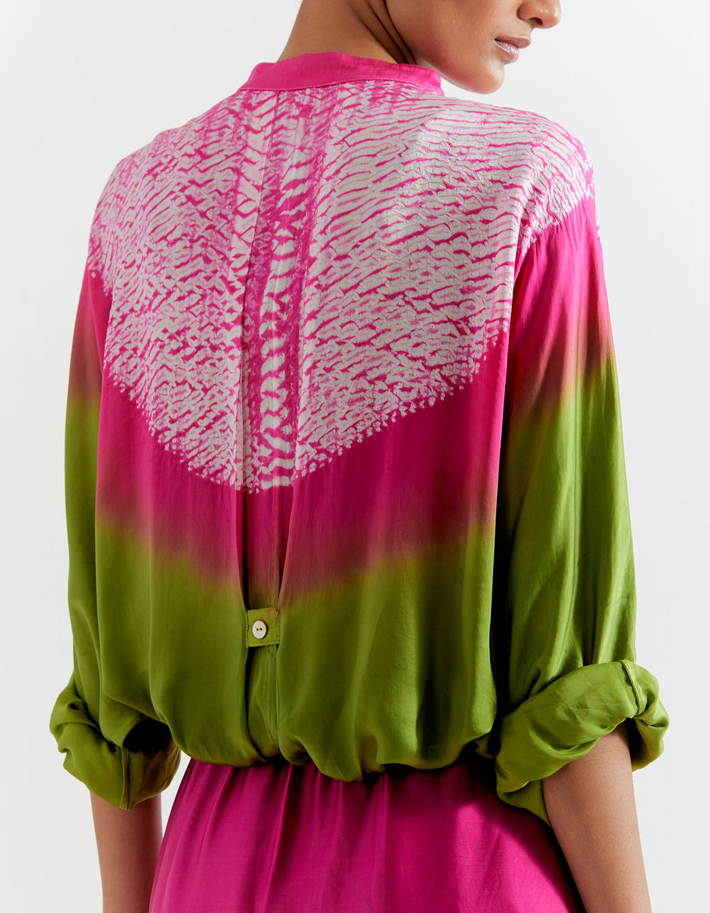 GREEN-PINK T.SHAPE SHIBORI SHIRT