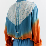 ORANGE-BLUE T.SHAPE SHIBORI SHIRT WITH SHIBORI SKIRT