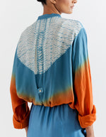 ORANGE-BLUE T.SHAPE SHIBORI SHIRT WITH SHIBORI SKIRT