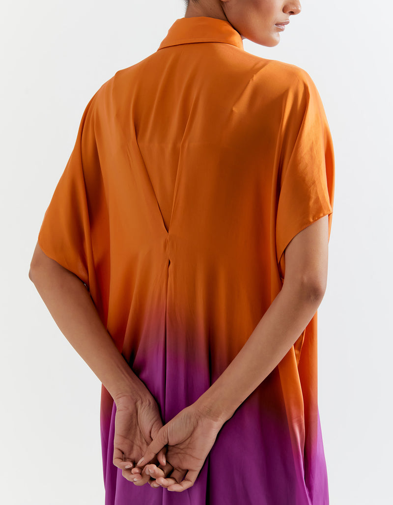 ORANGE OMBRE CINCHED SHIRT