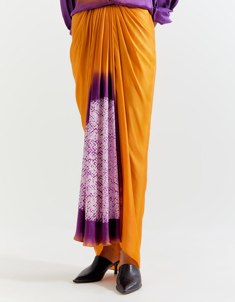 PURPLE-SAFFRON  T.SHAPE SHIBORI SHIRT WITH SHIBORI SKIRT