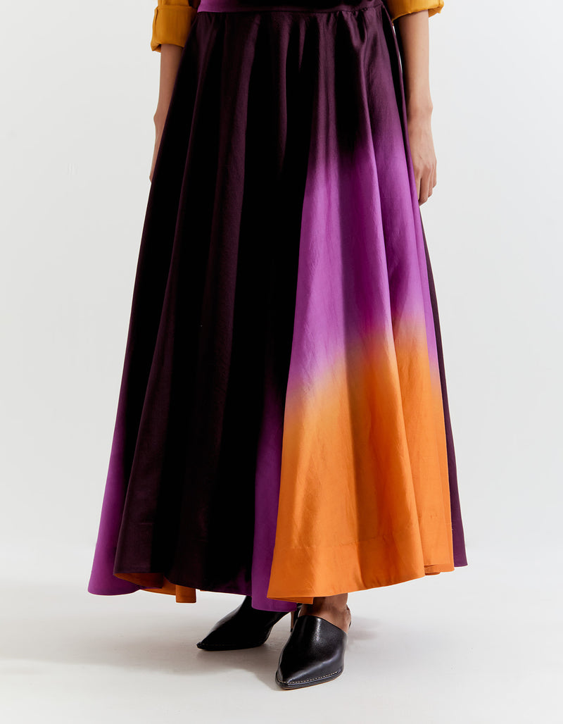SAFFRON-PURPLE HEART SHAPE SHIBORI SHIRT WITH OMBRE SKIRT